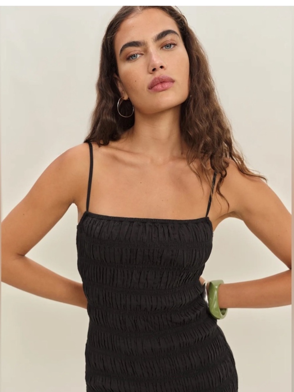 Reformation Seren Black Smocked Midi Dress - Picture 2 of 9